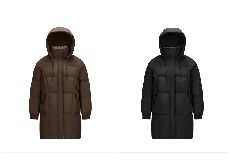 Semir Down Jacket Women Long Length Hooded Black Coat 2025 Winter New Loose Outerwear Fashion Women's down coat