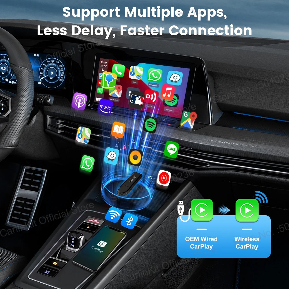 CarlinKit Mini 5 SE Wired To Wireless CarPlay Adapter 5Ghz WiFI Bluetooth Auto-Connect Online Upgrade Easy Setup Smart Car Box