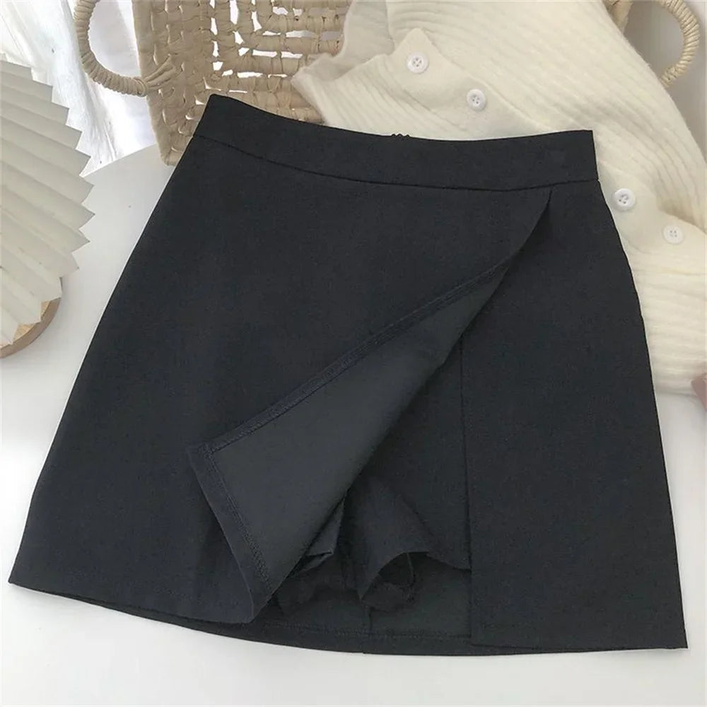 Korean Fashion Zipper All Matched Shorts Skirts vintage for women 2025 Black Grey Irregular Skirt A-line Women High Waist Skirt
