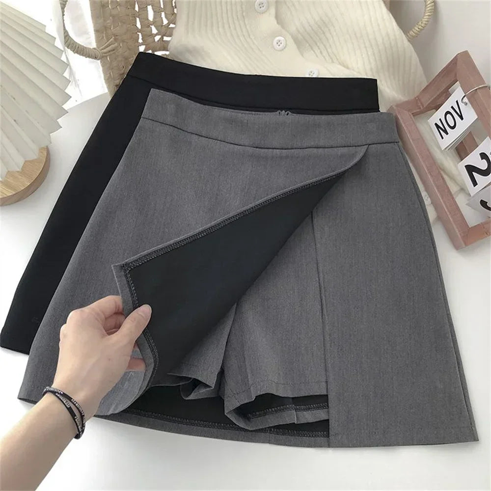 Korean Fashion Zipper All Matched Shorts Skirts vintage for women 2025 Black Grey Irregular Skirt A-line Women High Waist Skirt