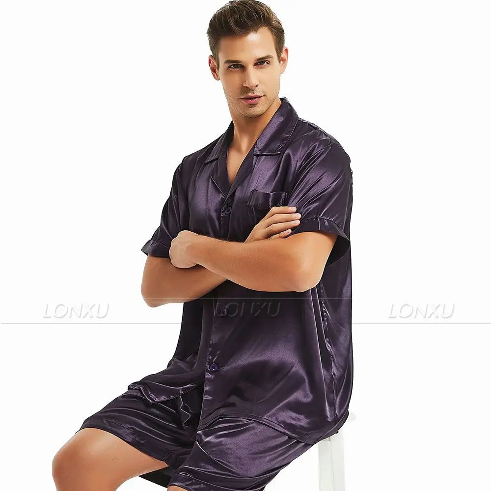 Mens Silk Satin Pajamas Pajama Pyjamas Short  Set  Sleepwear Loungewear U.S.S,M,L,XL,2XL,3XL ,4XL  Solid__6Colors