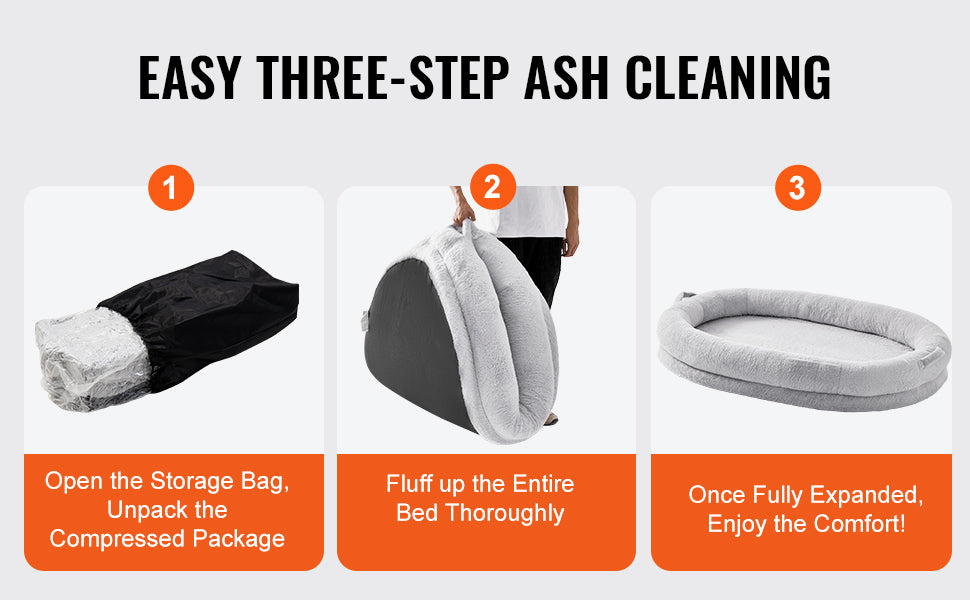 SucceBuy Human Dog Bed Human Dog Bed for Adult Human Size Dog Bed with Washable Faux Rabbit Fur Cover Egg Orthopedic Foam Grey