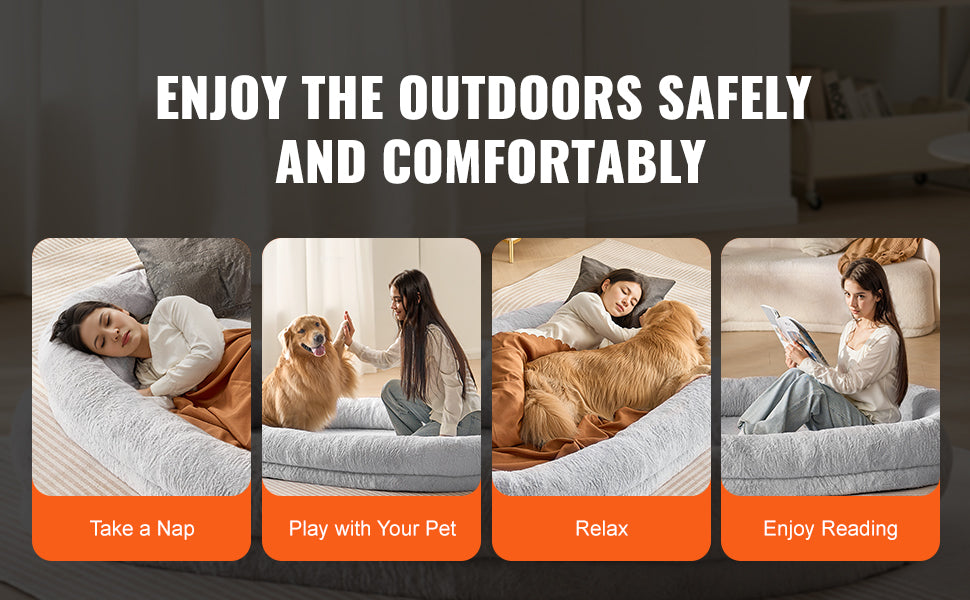 SucceBuy Human Dog Bed Human Dog Bed for Adult Human Size Dog Bed with Washable Faux Rabbit Fur Cover Egg Orthopedic Foam Grey